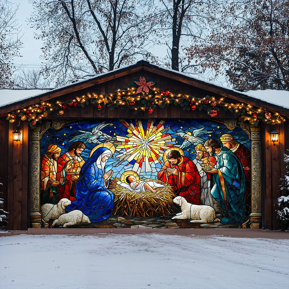 Lorva Christmas Garage Door Banner Decoration Holy Family Nativity