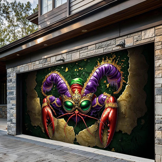 Lorva Mardi Gras Garage Door Banner Decoration Majestic Crawfish
