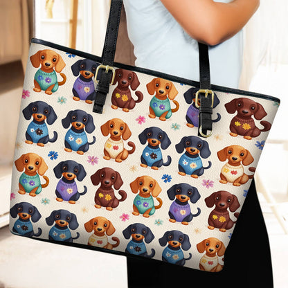 Lorva Leather Tote Bag Dachshund Sweater Delight