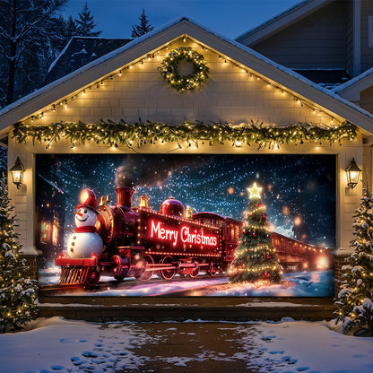 Lorva Christmas Garage Door Banner Decoration Snowman Christmas Night Express