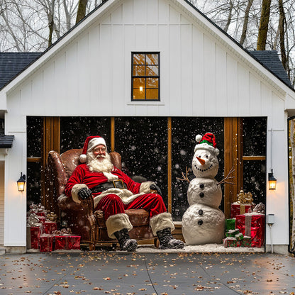 Lorva Christmas Garage Door Banner Decoration Santa & Snowman Holiday At Night