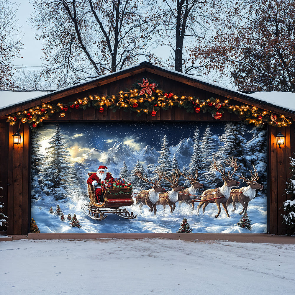 Lorva Christmas Garage Door Banner Decoration  Majestic Santa’s Christmas Reindeer Team