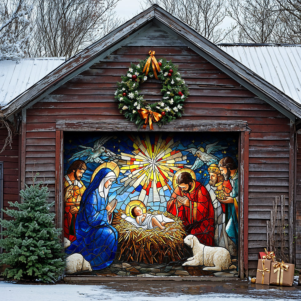 Lorva Christmas Garage Door Banner Decoration Holy Family Nativity