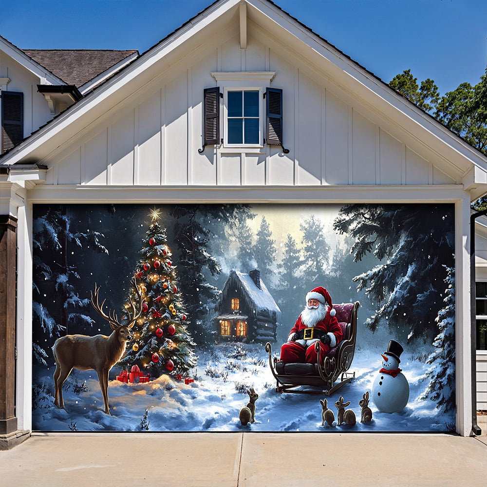 Lorva Christmas Garage Door Banner Decoration Santa’s Midnight Christmas
