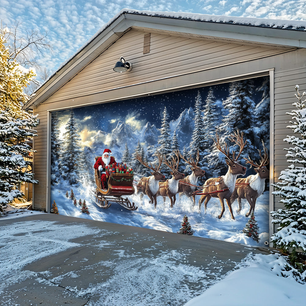 Lorva Christmas Garage Door Banner Decoration  Majestic Santa’s Christmas Reindeer Team