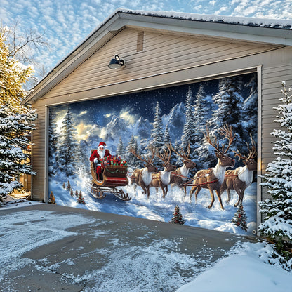 Lorva Christmas Garage Door Banner Decoration  Majestic Santa’s Christmas Reindeer Team