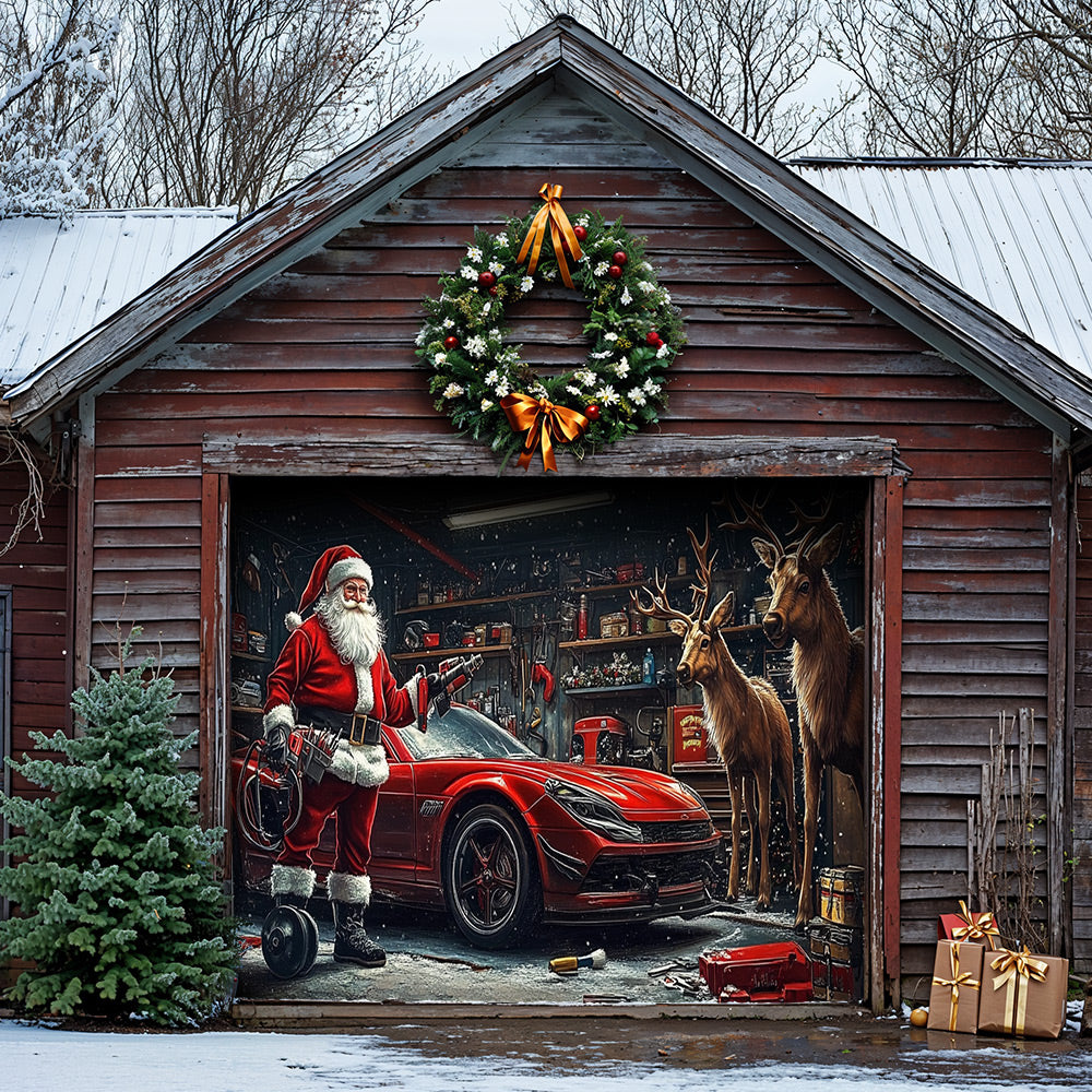 Lorva Christmas Garage Door Banner Decoration Santa's Reindeer Garage