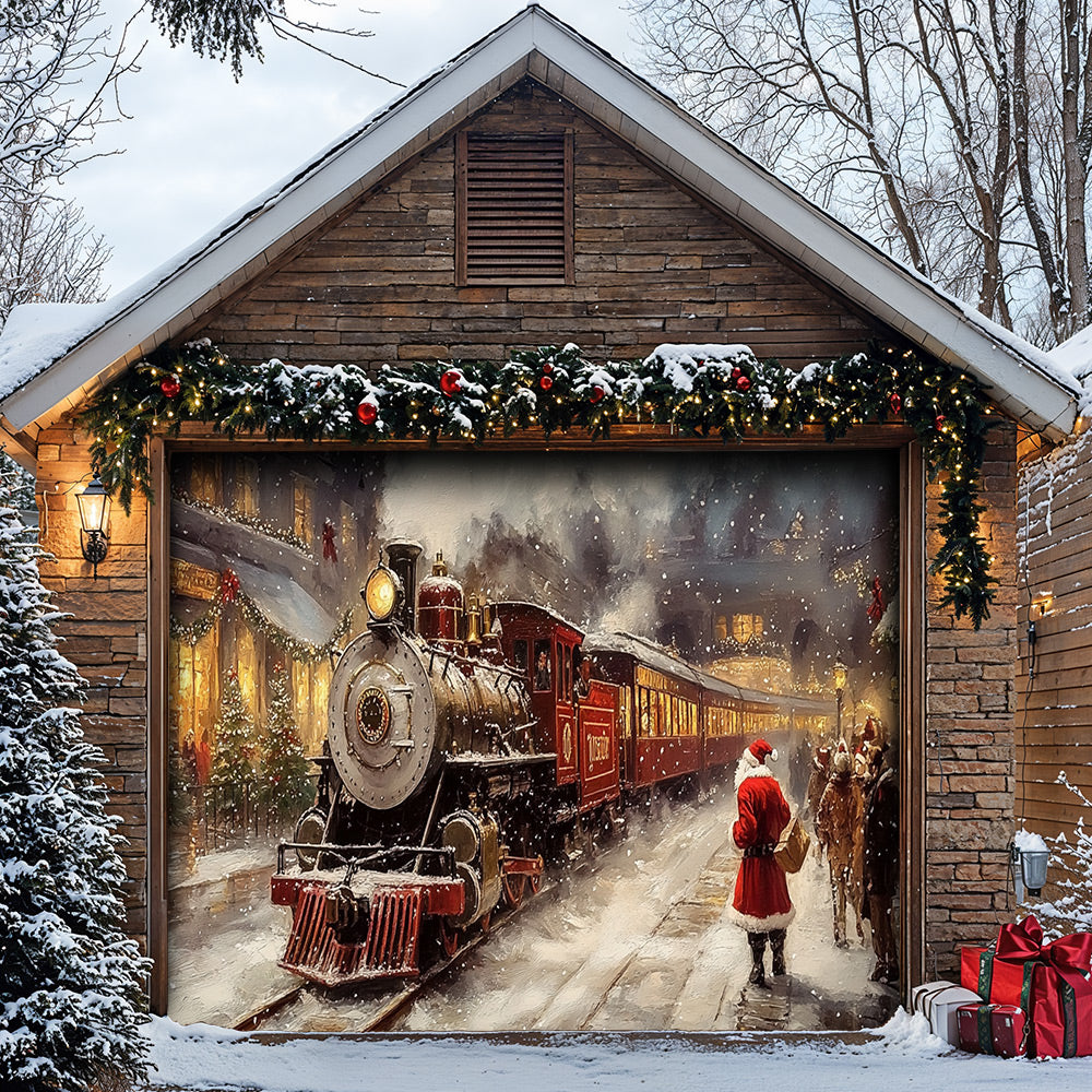 Lorva Christmas Garage Door Banner Decoration Merry Christmas Train Ride