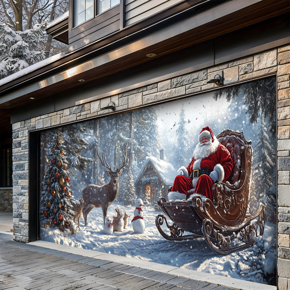 Lorva Christmas Garage Door Banner Decoration SSanta’s Woodland Christmas