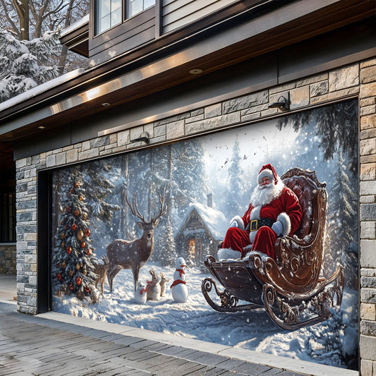 Lorva Christmas Garage Door Banner Decoration SSanta’s Woodland Christmas