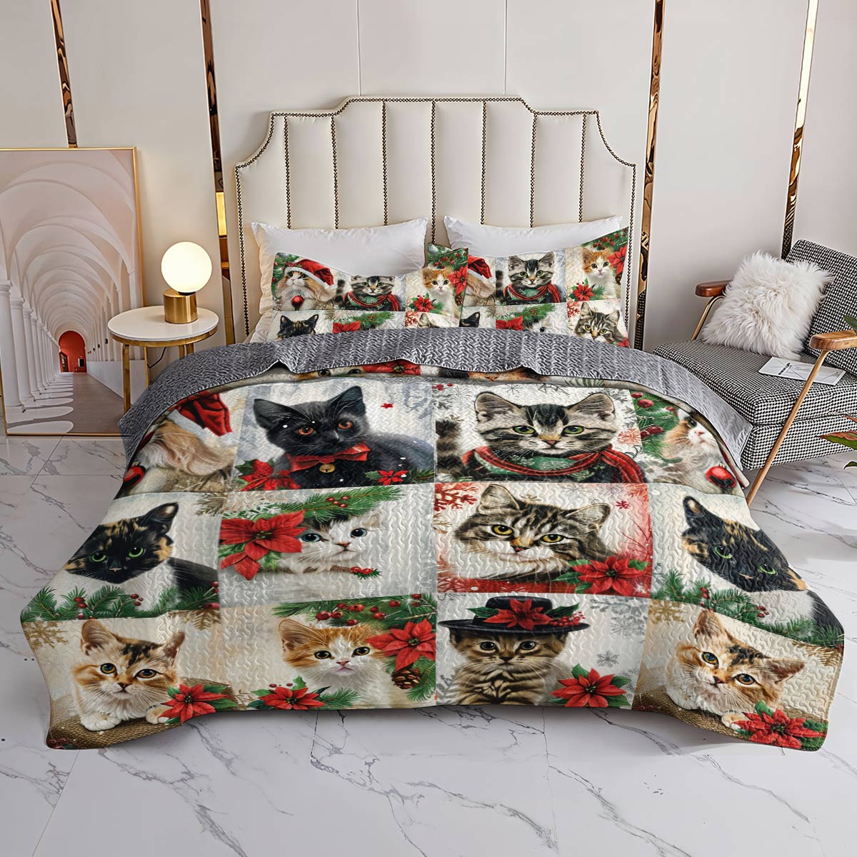 Lorva All Season Quilt 3-Piece Set Meowy Christmas