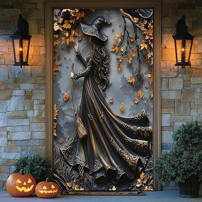 Lorva Halloween Door Cover Charming Autumn Witch