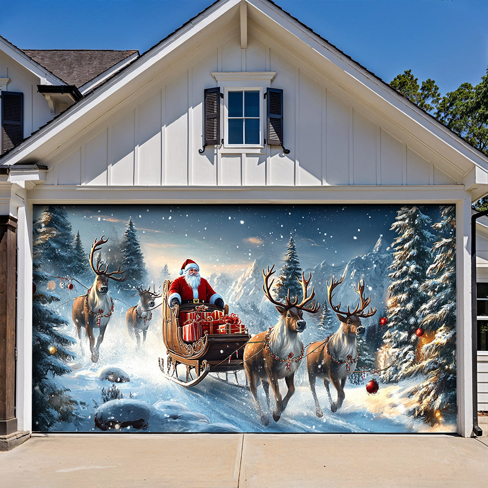 Lorva Christmas Garage Door Banner Decoration Happy Reindeer Run On Christmas
