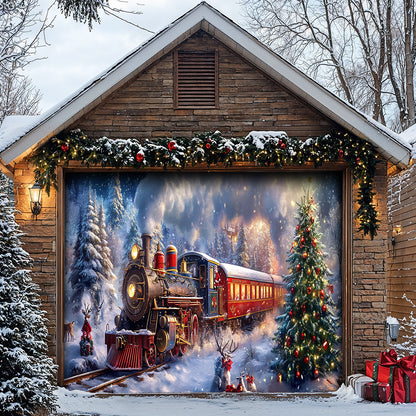 Lorva Christmas Garage Door Banner Decoration Santa’s Snowy Train Adventure