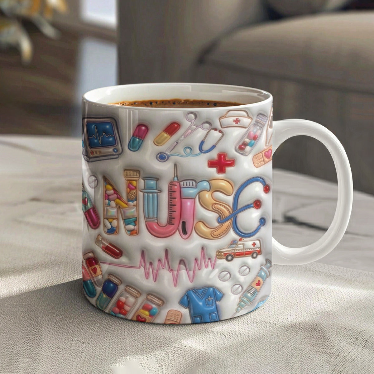 Lorva Puff Nurse Flat Printed Mug She Works Willingly With Her Hands