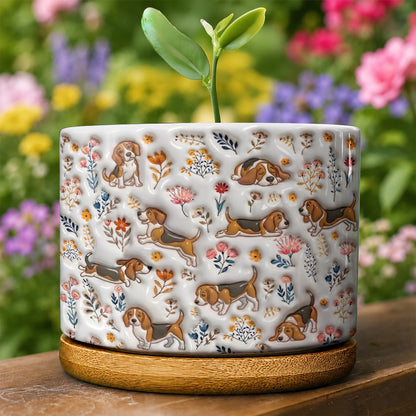 Lorva Beagle Flat Print Ceramic Plant Pot Happy Field Flowers