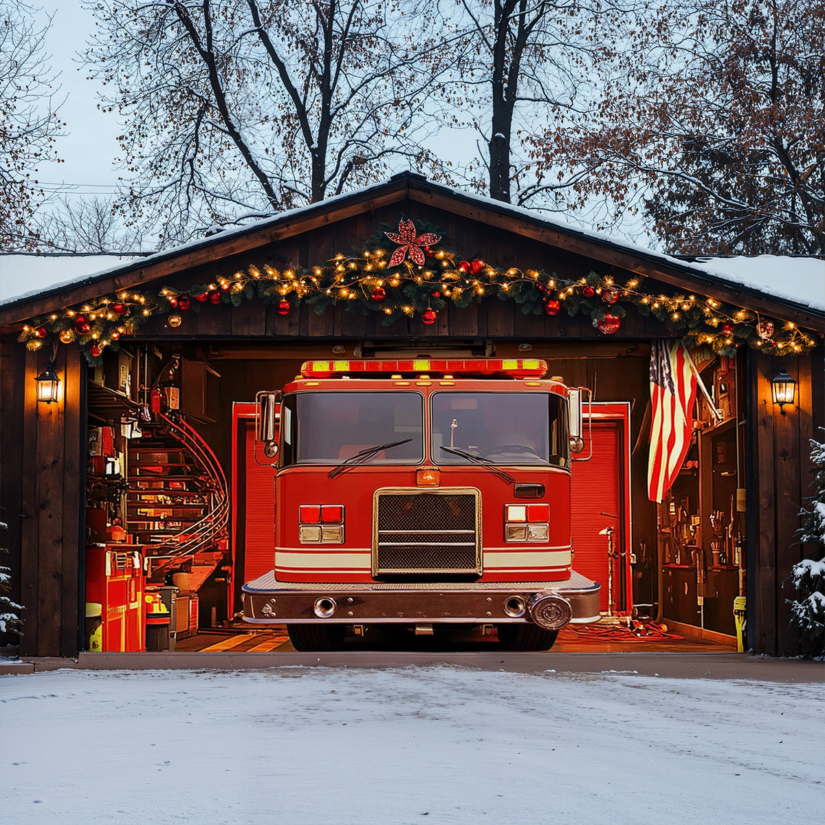Lorva Garage Door Banner Decoration Firefighter Station Glory
