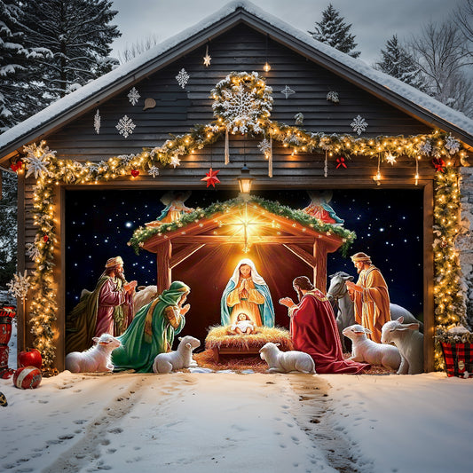 Lorva Christmas Garage Door Banner Decoration Manger Scene