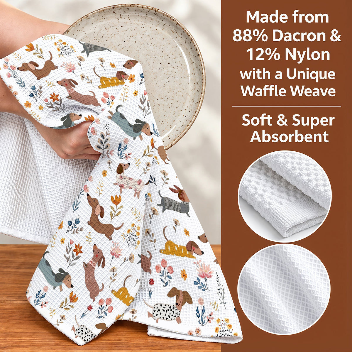 Lorva Dachshund Kitchen Towel Happy Field Flowers