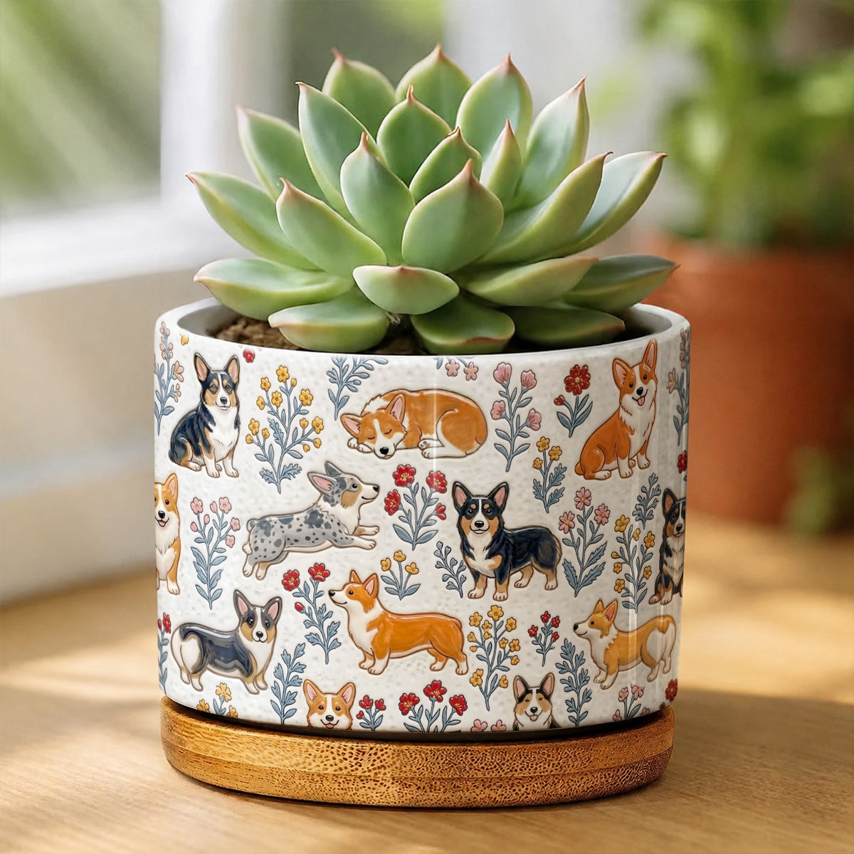 Lorva Corgi Flat Print Ceramic Plant Pot Happy Flower Gardens