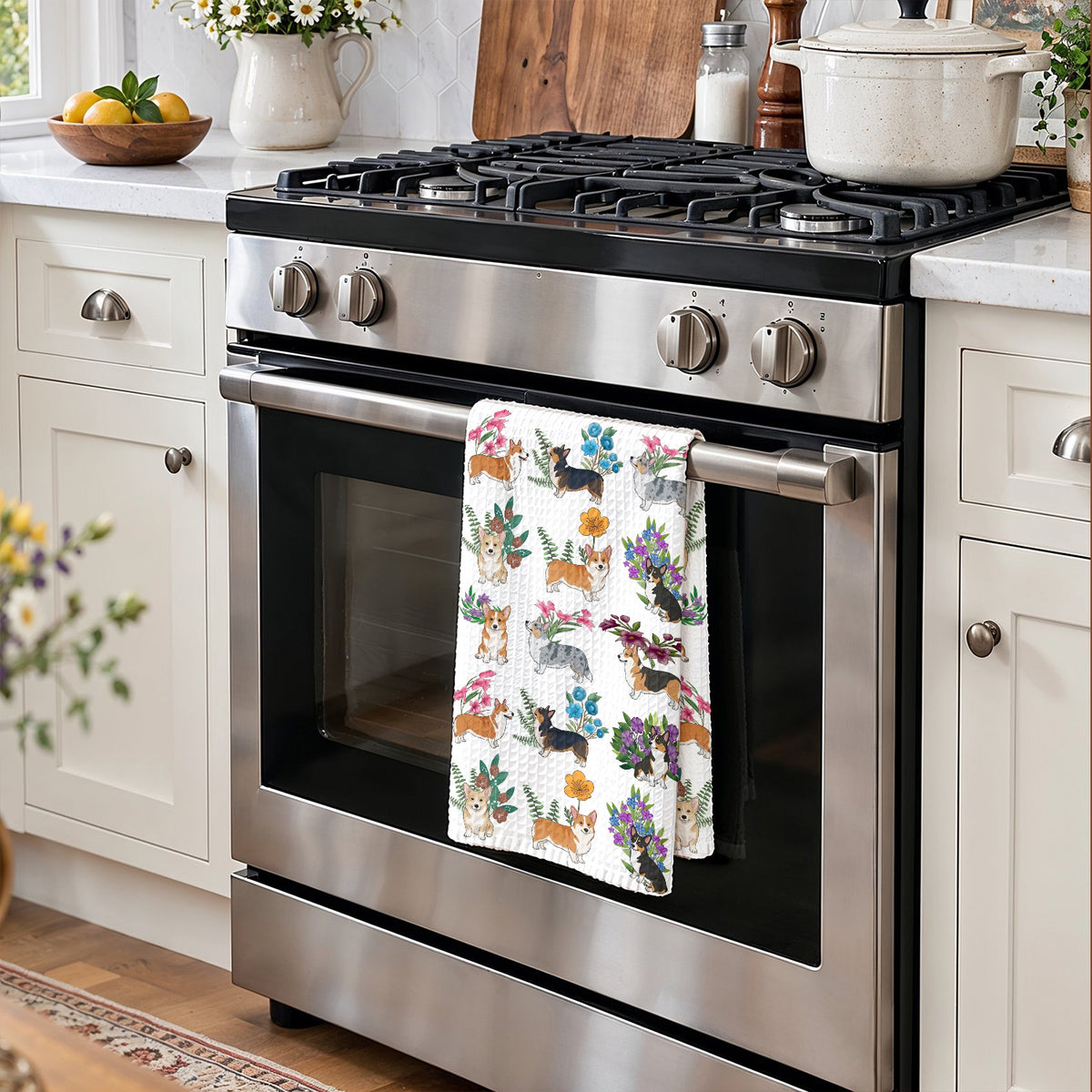 Lorva Corgi Kitchen Towel Botanical Corgi Bliss