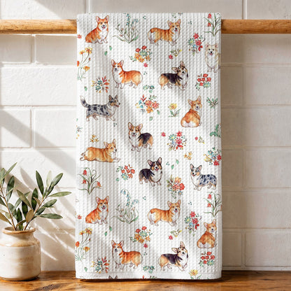 Lorva Kitchen Towel Charming Floral Corgi