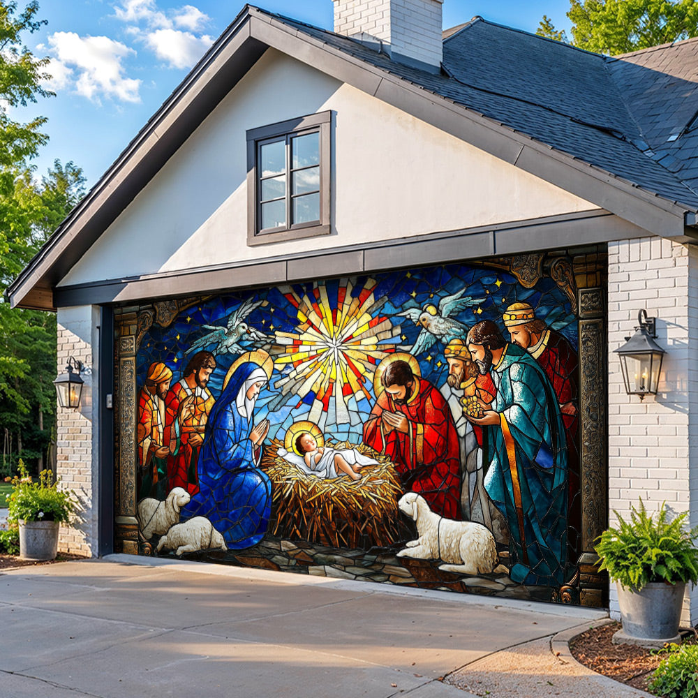 Lorva Christmas Garage Door Banner Decoration Holy Family Nativity