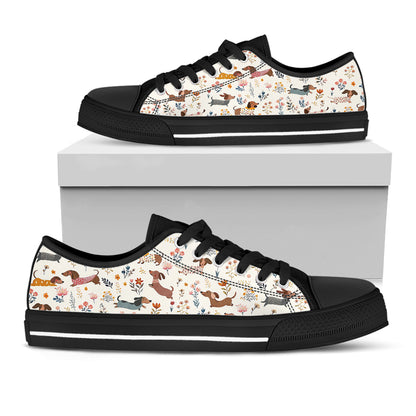 Lorva Dachshund Women's Low Top Shoes Happy Field Flowers