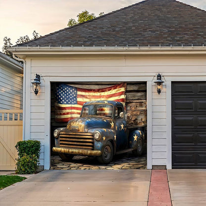 Lorva Patriotic Garage Door Banner Decoration Rustic Truck