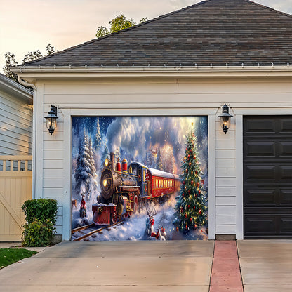 Lorva Christmas Garage Door Banner Decoration Santa’s Snowy Train Adventure