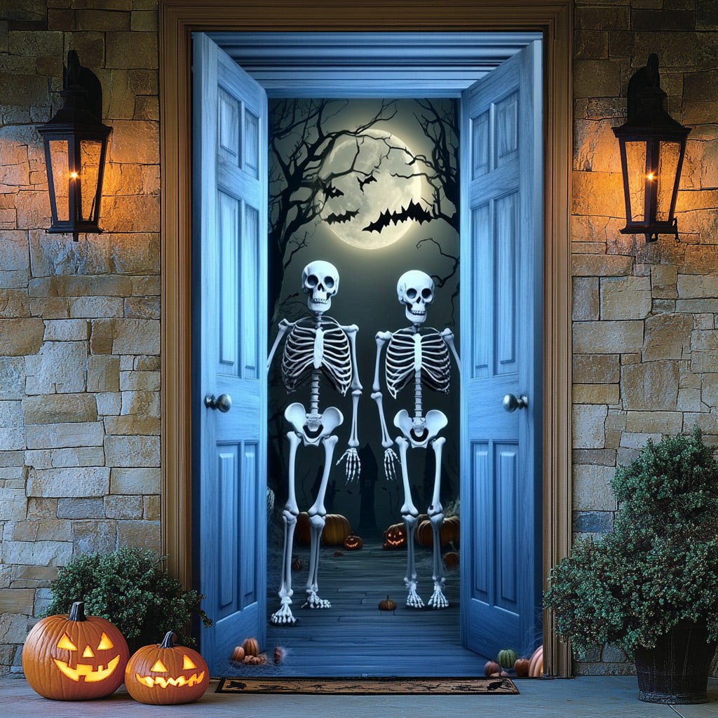 Lorva Halloween Door Cover A Spooky Night With Skeletons
