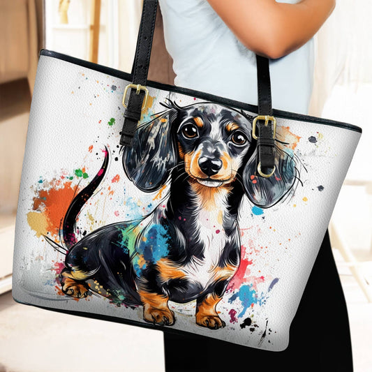 Lorva Leather Tote Bag Splashy Dachshund Style
