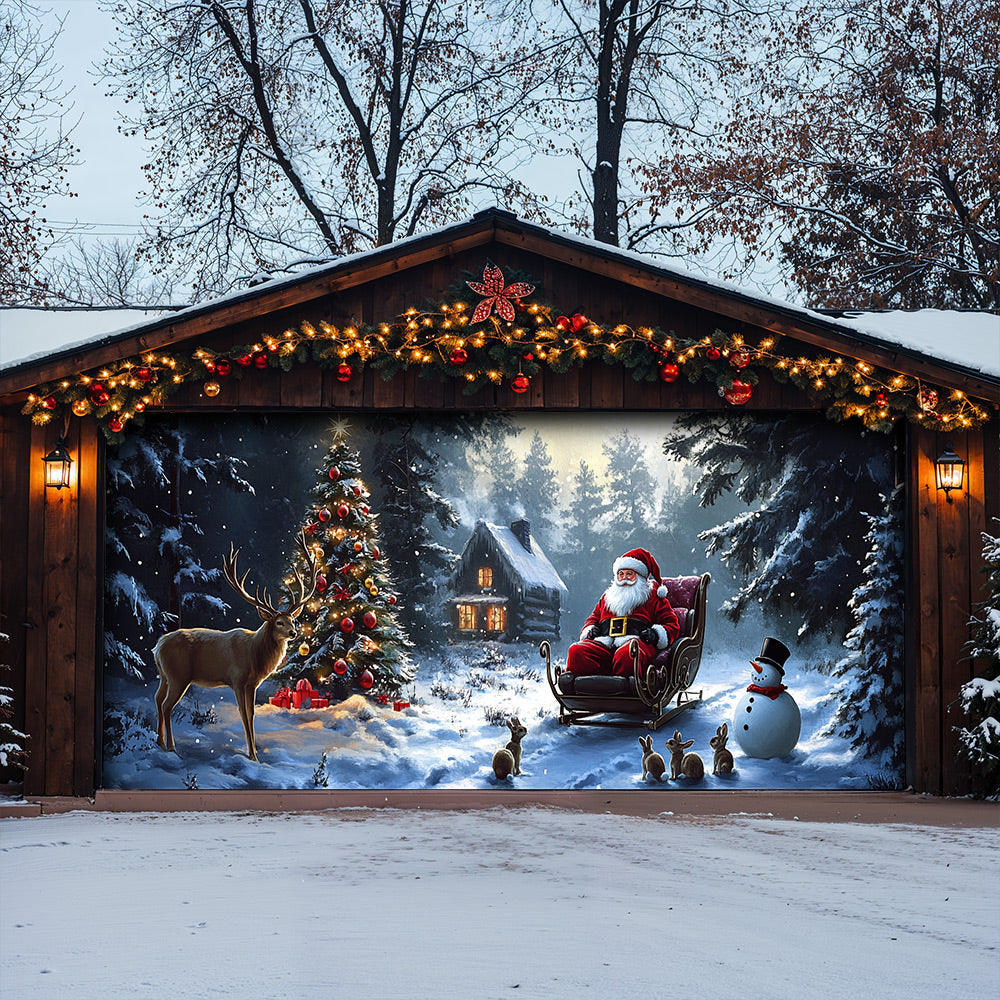 Lorva Christmas Garage Door Banner Decoration Santa’s Midnight Christmas