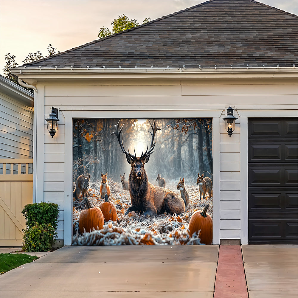 Lorva Garage Door Banner Decoration Rustic Autumn Wildlife