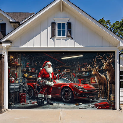 Lorva Christmas Garage Door Banner Decoration Santa's Reindeer Garage