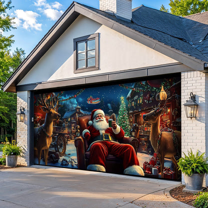 Lorva Christmas Garage Door Banner Decoration Joyful Santa & His Reindeer