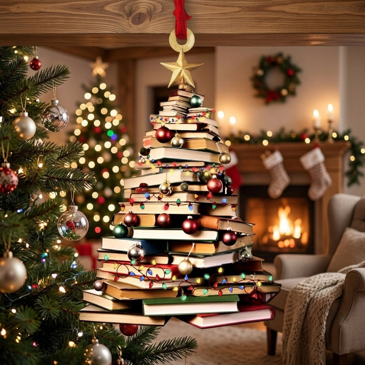 Lorva Reading Acrylic Ornament Charming Book Christmas Tree