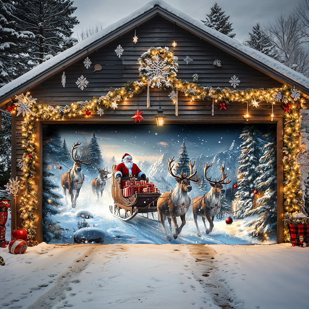 Lorva Christmas Garage Door Banner Decoration Happy Reindeer Run On Christmas