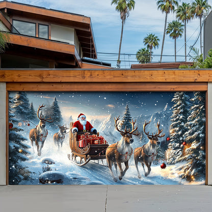 Lorva Christmas Garage Door Banner Decoration Happy Reindeer Run On Christmas