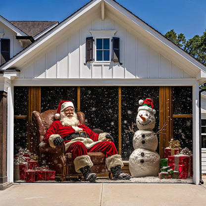 Lorva Christmas Garage Door Banner Decoration Santa & Snowman Holiday At Night