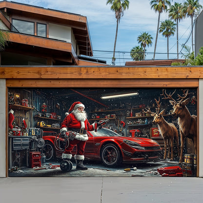 Lorva Christmas Garage Door Banner Decoration Santa's Reindeer Garage