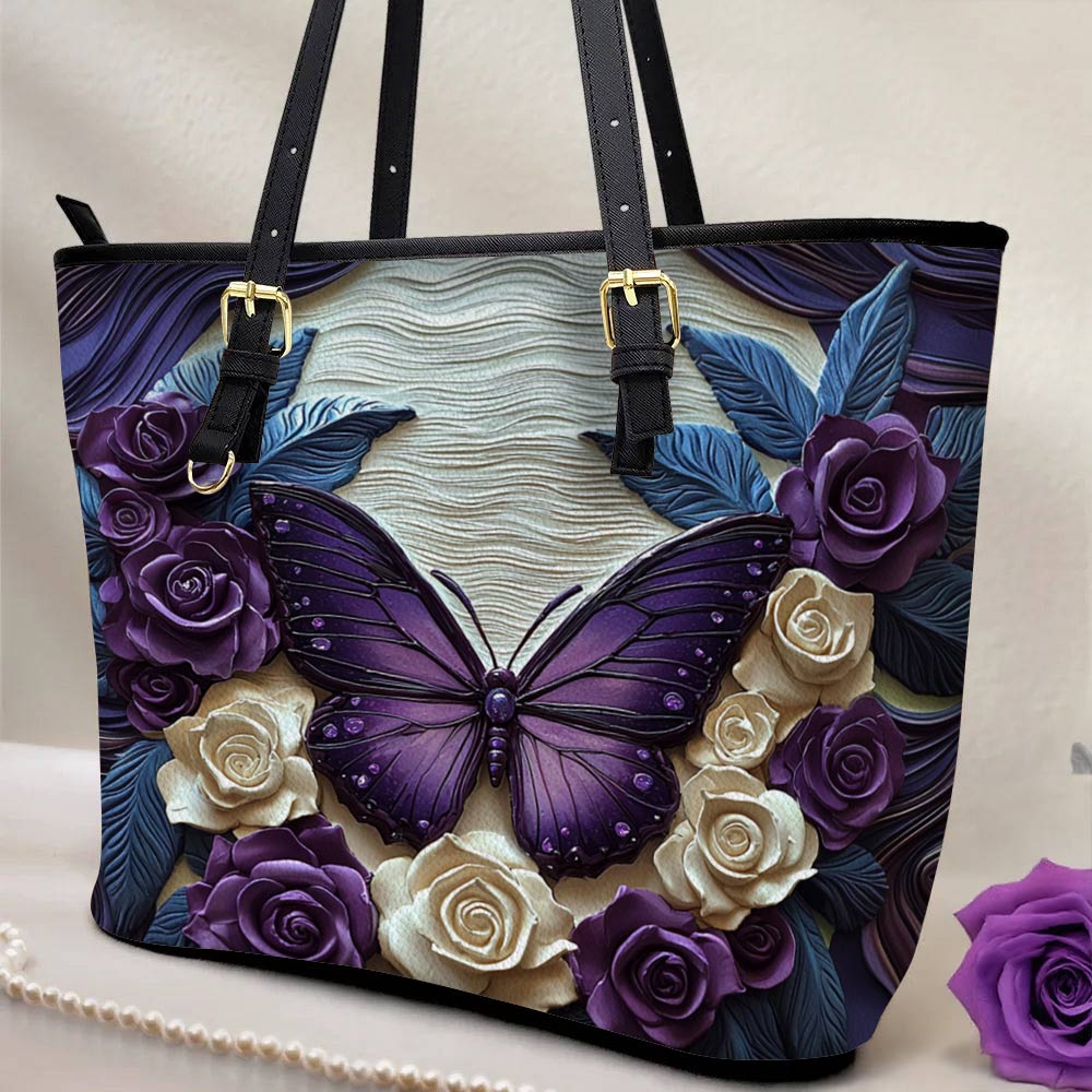 Lorva Butterfly Leather Tote Bag Rose & Butterfly Elegance