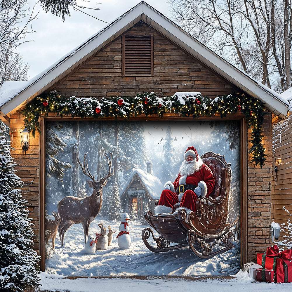 Lorva Christmas Garage Door Banner Decoration SSanta’s Woodland Christmas