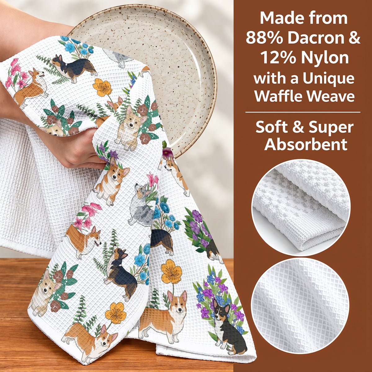 Lorva Corgi Kitchen Towel Botanical Corgi Bliss