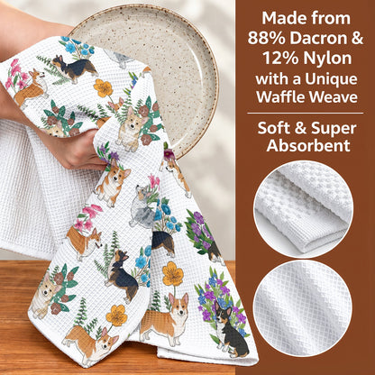 Lorva Corgi Kitchen Towel Botanical Corgi Bliss