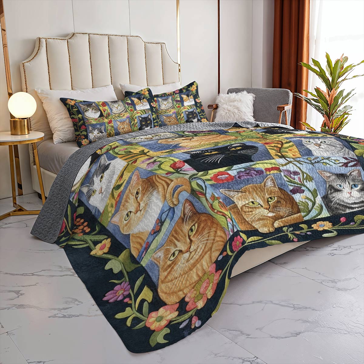 Lorva Cat All Season Quilt 3-Piece Set Mysterious Garden