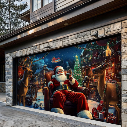 Lorva Christmas Garage Door Banner Decoration Joyful Santa & His Reindeer