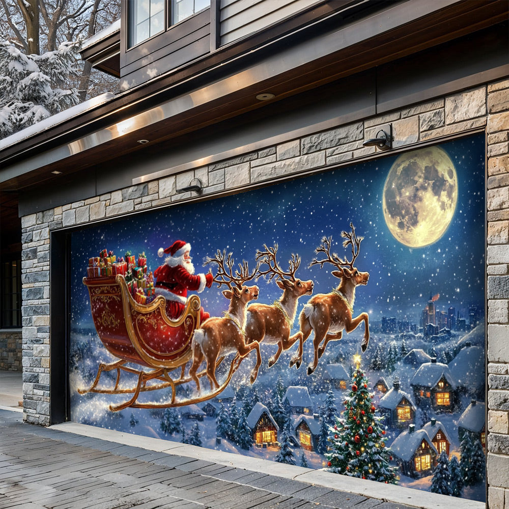 Lorva Christmas Garage Door Banner Decoration Midnight Flight To Christmas