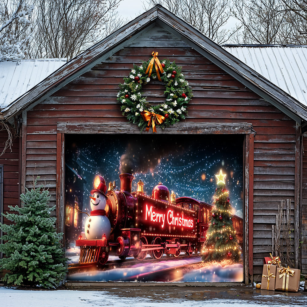 Lorva Christmas Garage Door Banner Decoration Snowman Christmas Night Express