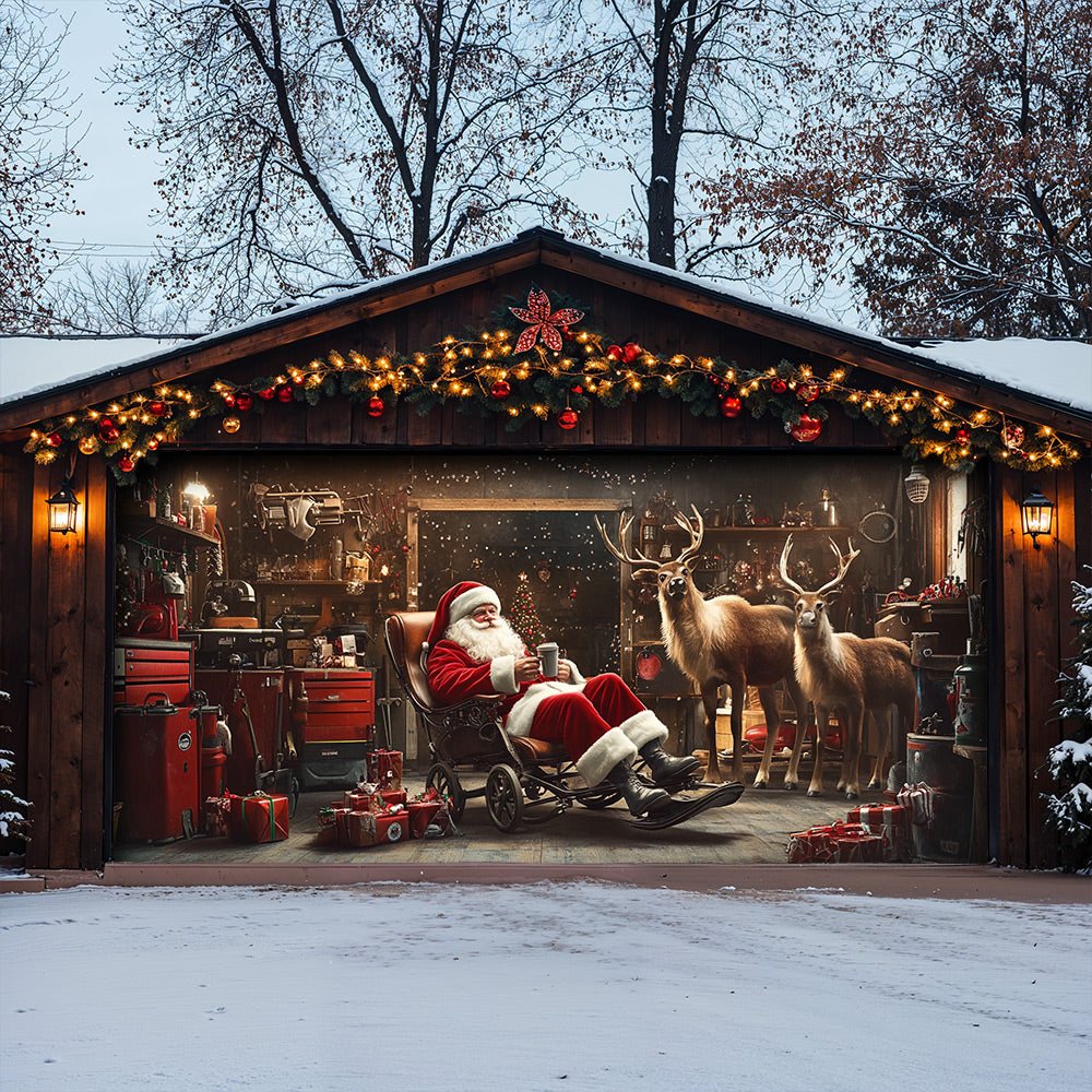Lorva Christmas Garage Door Banner Decoration Santa’s Reindeer Garage
